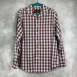 Bloomingdales The Mens Store Plaid Shirt Non Iron Single Needle Tailor Cotton XL